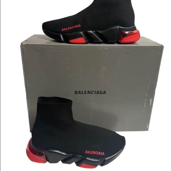 Balenciaga Speed Trainer Black Size 9 Red Bubble - Picture 1 of 11